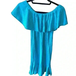 Lularoe small turquoise one‎ shoulder/ off the shoulder Cici dress. NWT